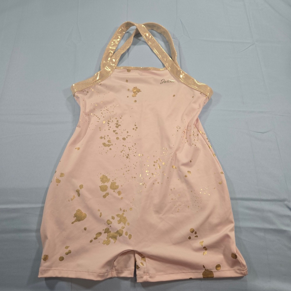 Justice Girls Pink Gold Foil Splatter Gymnastics Biketard Size XL 16/18 JSZC4